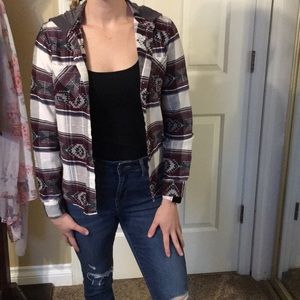 Flannel button up hoodie